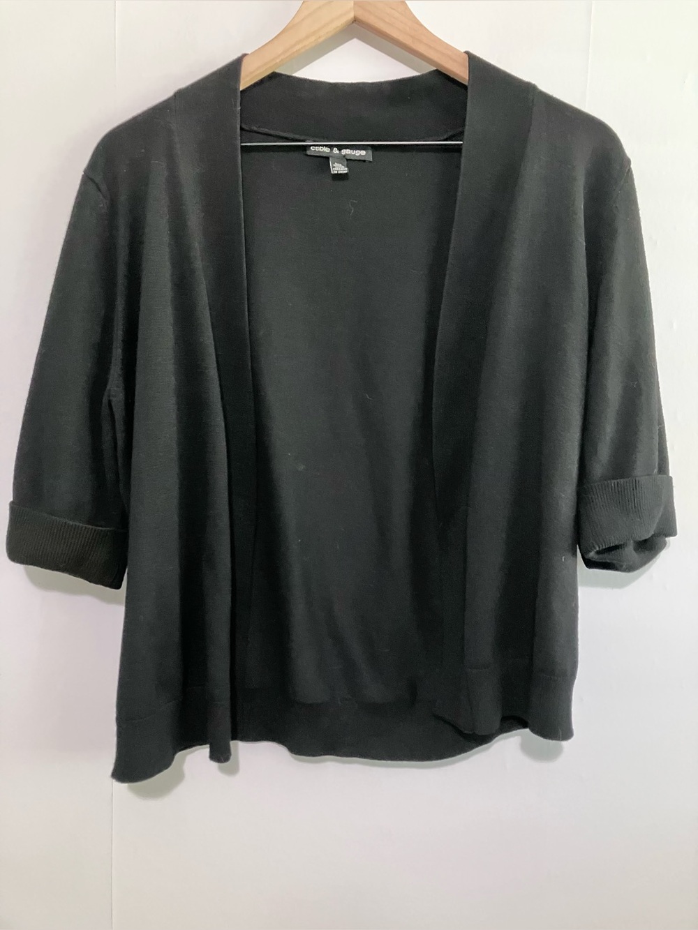 Cable & Gauge Black Open-Front Women's Short Sleeve Cardigan SIze Large
